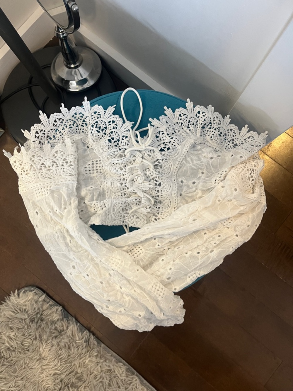 SHEIN White Lace Crochet Off-Shoulder Crop Top